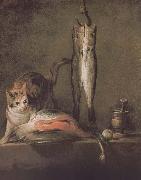 Jean Baptiste Simeon Chardin Two cats salmon mackerel Spain oil painting reproduction